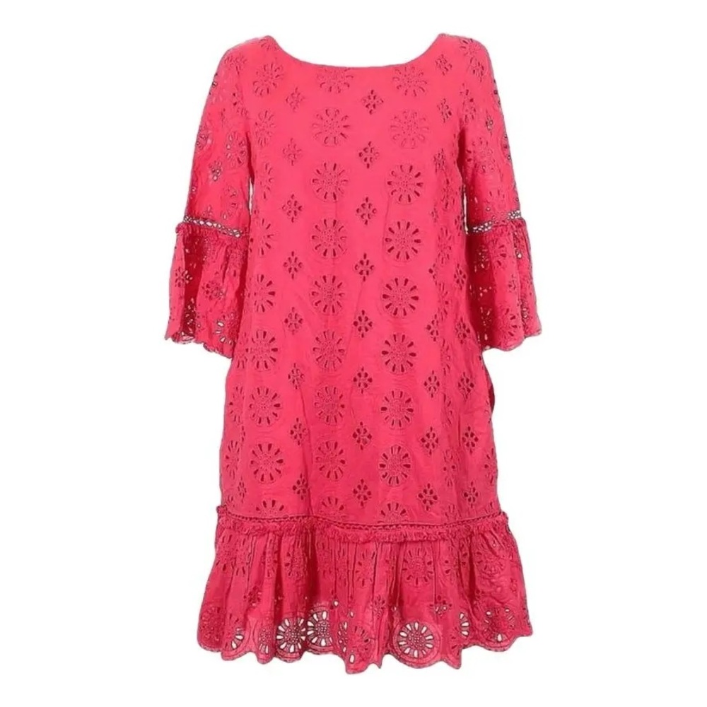 NWOT Anthropologie Dani Pink Eyelet Mini‎ Tassle Tunic Silhouette Dress Beaded - Picture 5 of 7